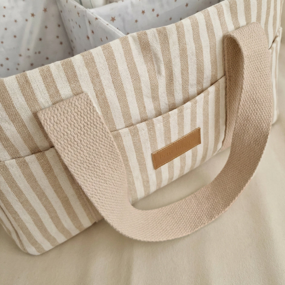 Nappy Caddy - Oatmeal Striped - Petit Filippe