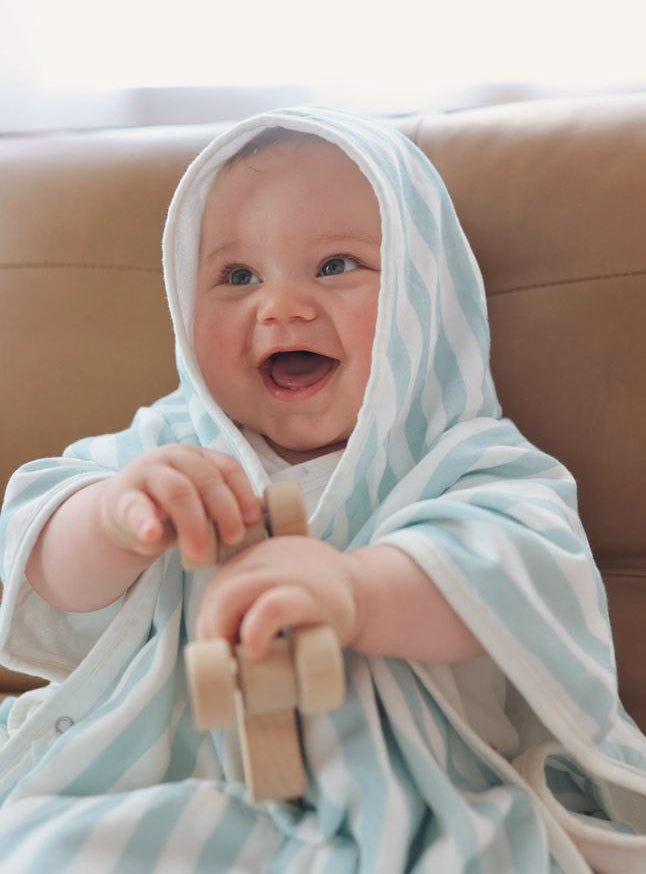 Bath & Beach Poncho - Cotton - Misty Blue & Ivory - Petit Filippe