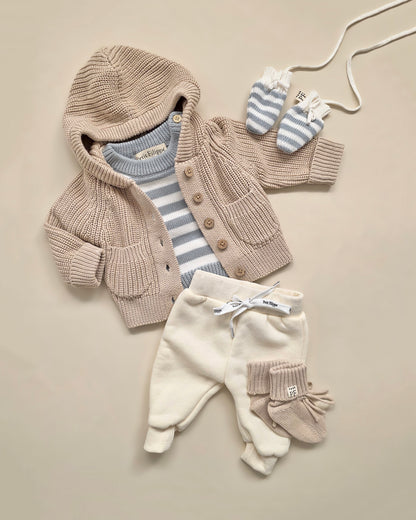 Baby Mittens - Cotton & Fleece - Misty Blue & Ivory - Petit Filippe