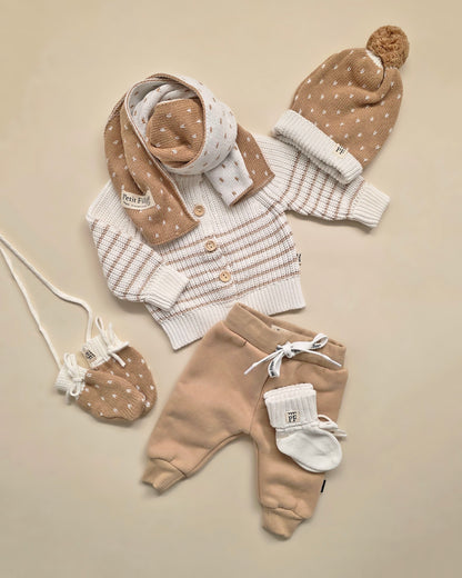 Chunky Cardigan - Cotton - Ivory & Oatmeal Stripes - Petit Filippe