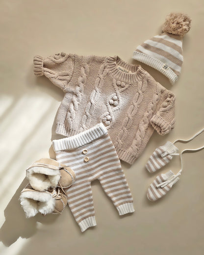 Knitted Pants - Cotton - Oatmeal & Ivory Striped - Petit Filippe