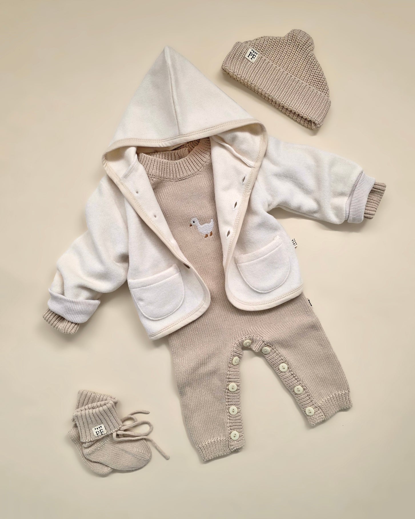 Embroidered Knitted Playsuit - Cotton - Oatmeal - Petit Filippe