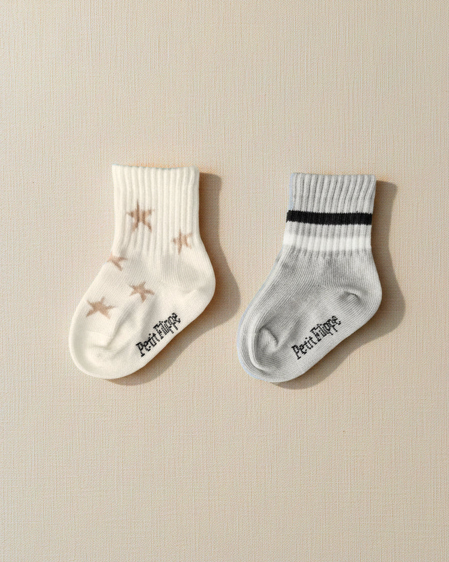Sporty Socks - 2 pack - Stars & Grey - Petit Filippe