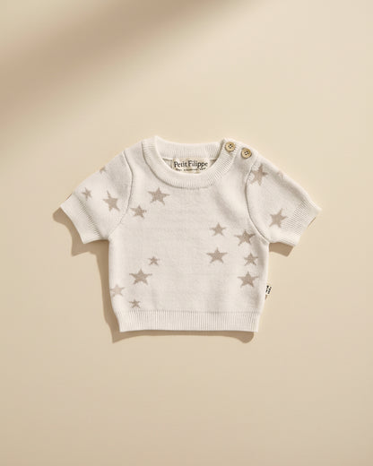 Starry Sweater - Short Sleeve - Cotton - Ivory - Petit Filippe
