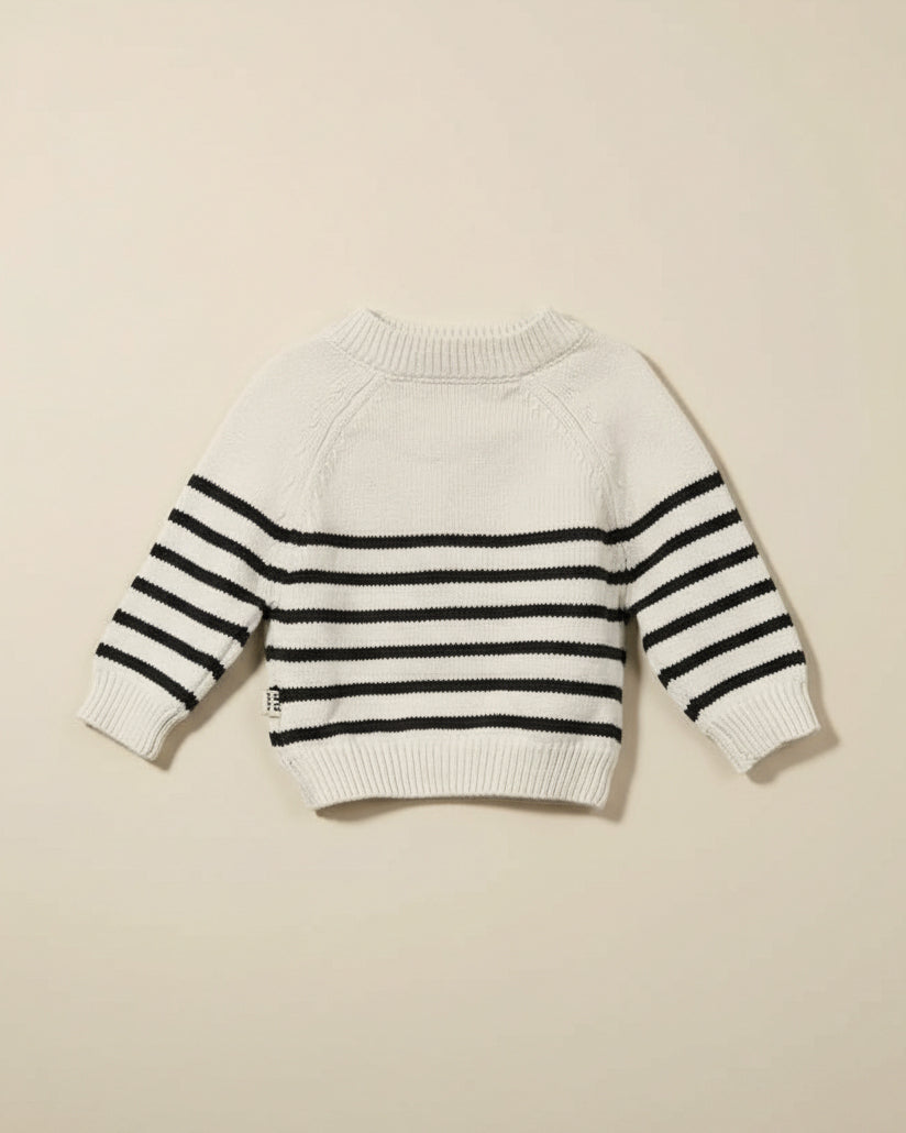 Striped Cardigan - Ivory & Graphite - Petit Filippe