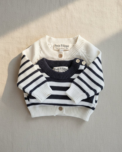 Striped Cardigan - Ivory & Graphite - Petit Filippe