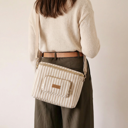 Canvas Stroller & Crossbody Bag - Oatmeal Striped - Petit Filippe