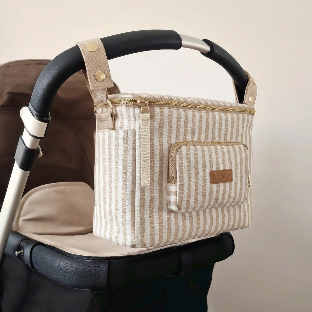 Canvas Stroller & Crossbody Bag - Oatmeal Striped - Petit Filippe