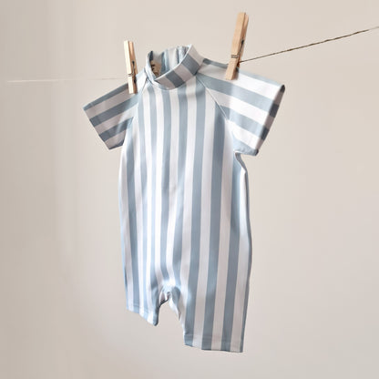 Baby Swim Playsuit - UPF50+ - Misty Blue Stripes - Petit Filippe