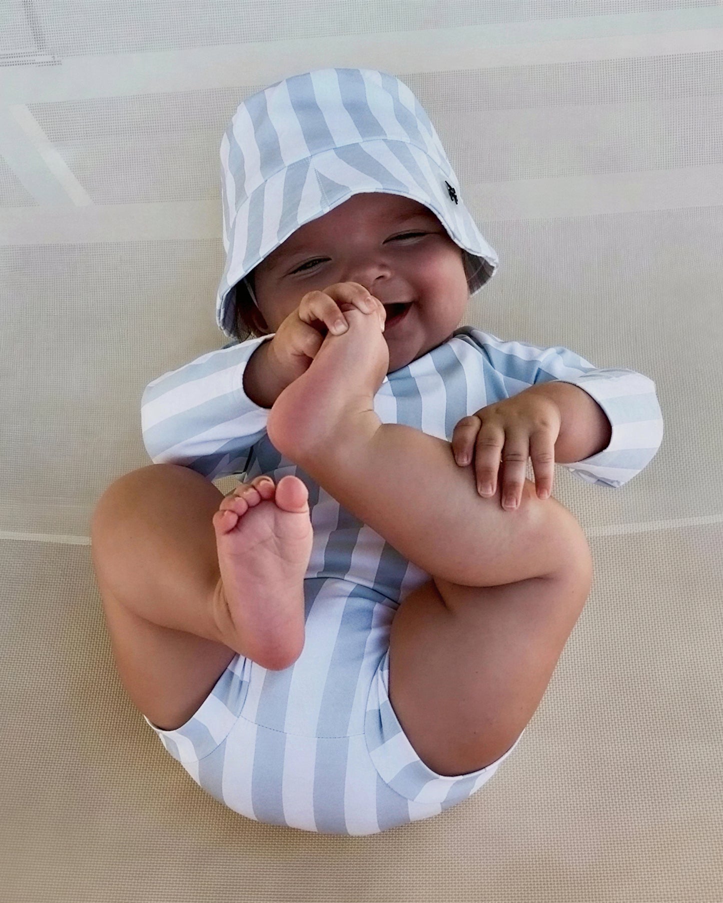Swimwear - Bucket Hat - UPF50+ - Misty Blue Stripes - Petit Filippe