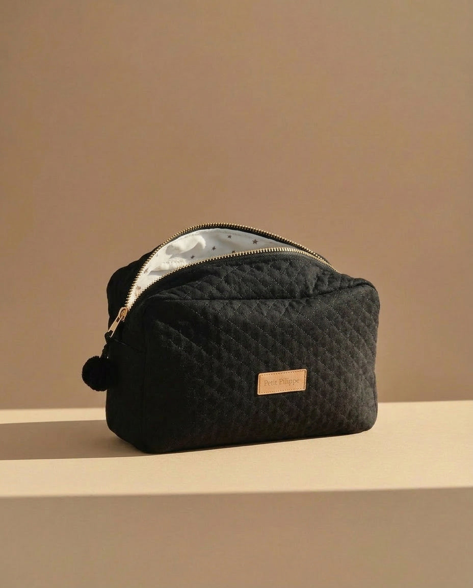 Quilted Toiletry Bag - Black - Petit Filippe