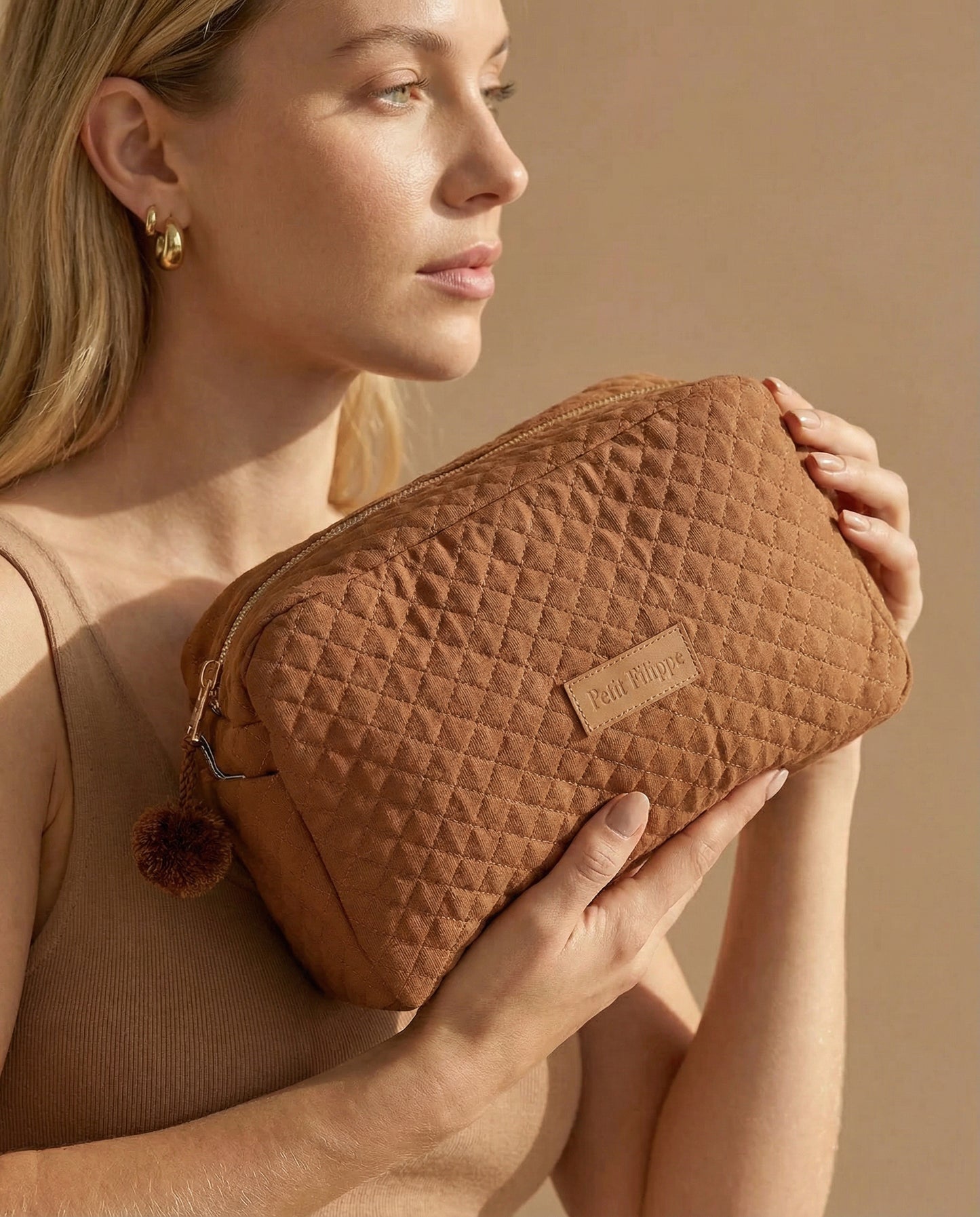 Quilted Toiletry Bag - Brick - Petit Filippe