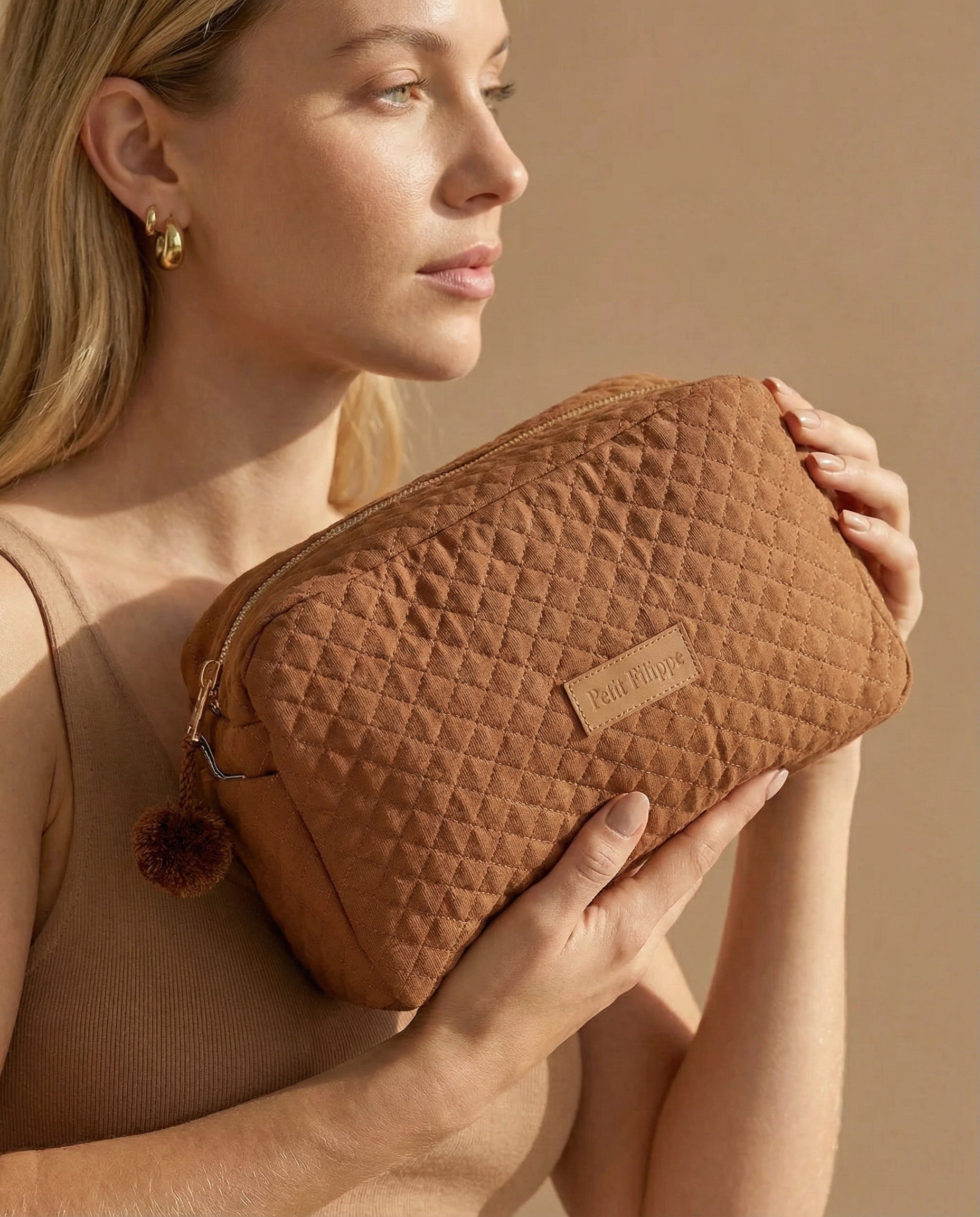 Quilted Toiletry Bag - Brick - Petit Filippe