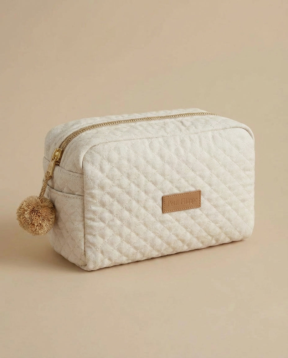 Quilted Toiletry Bag - Natural Linen/Cotton Blend - Petit Filippe
