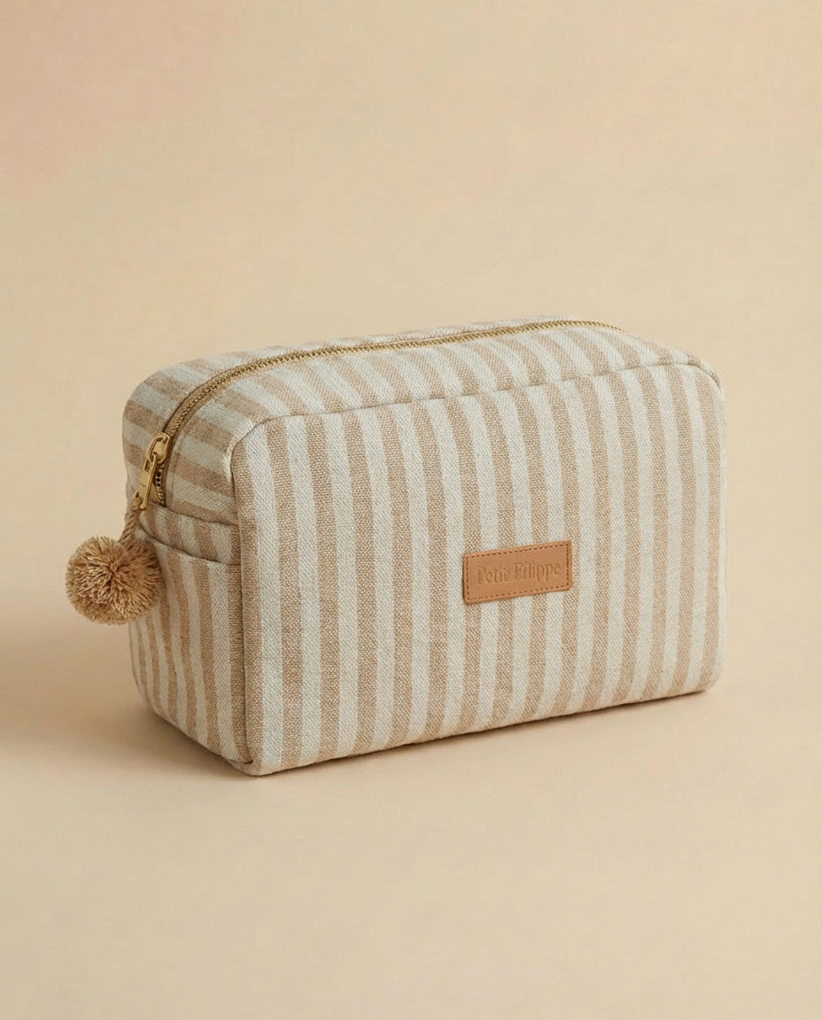 Toiletry Bag - Oatmeal Striped - Petit Filippe