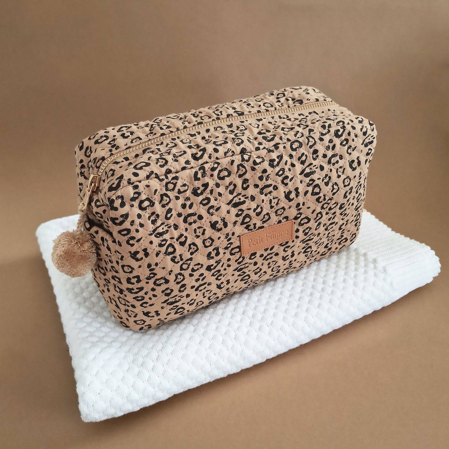 Quilted Toiletry Bag - Leopard - Petit Filippe