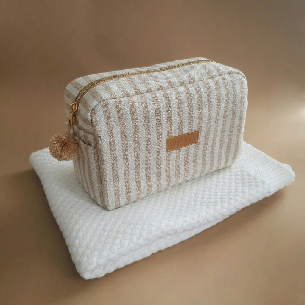 Canvas Toiletry Bag - Oatmeal Striped - Petit Filippe