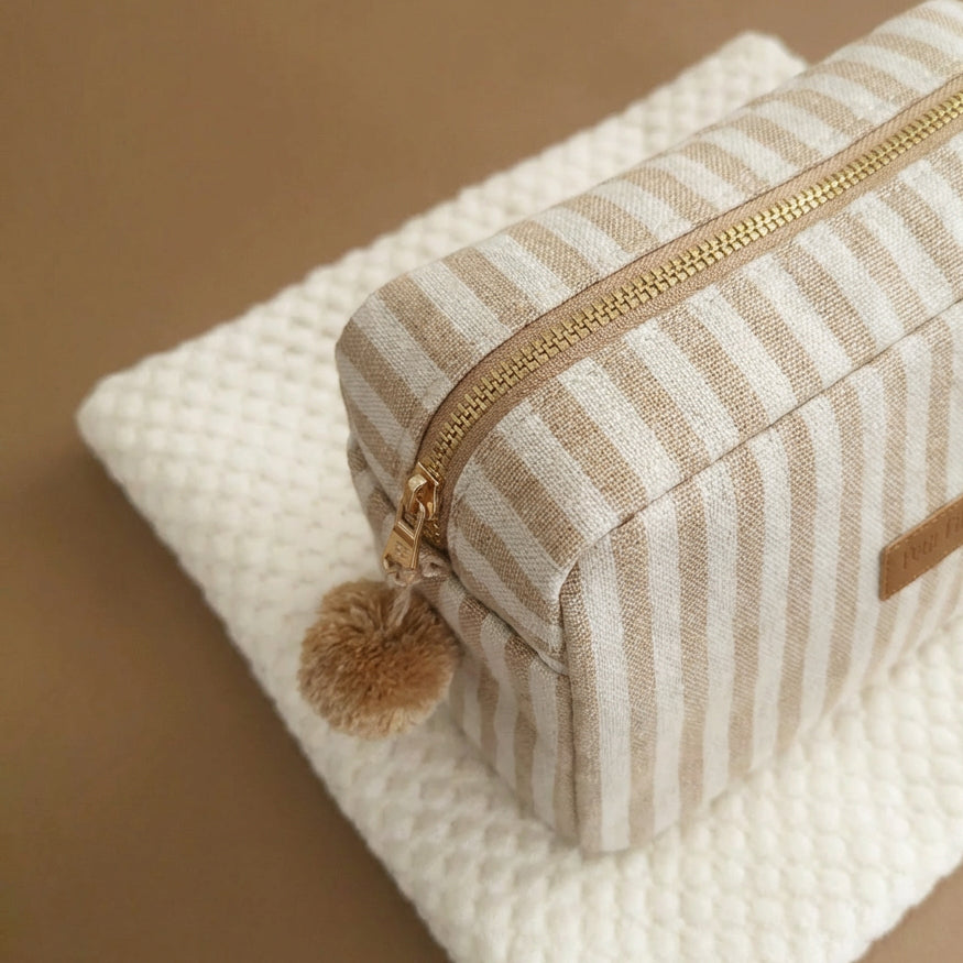 Canvas Toiletry Bag - Oatmeal Striped - Petit Filippe