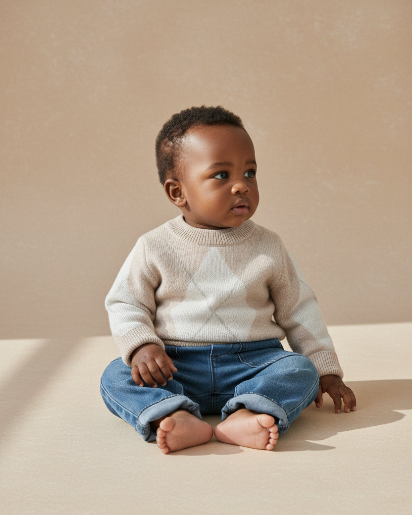 Argyle Sweater - Merino Wool - Oat