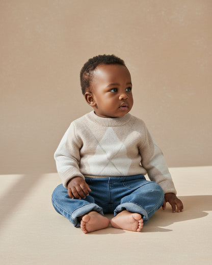 Argyle Sweater - Merino Wool - Oat