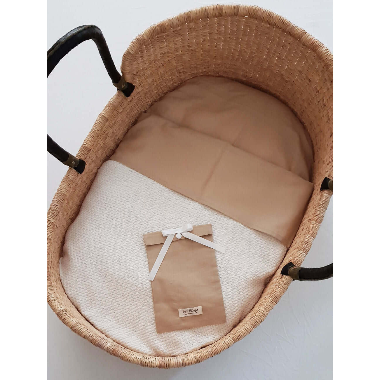 76 x 43 cm - Linen Fitted Sheet to fit our Moses Basket Mattress - Sand - Petit Filippe