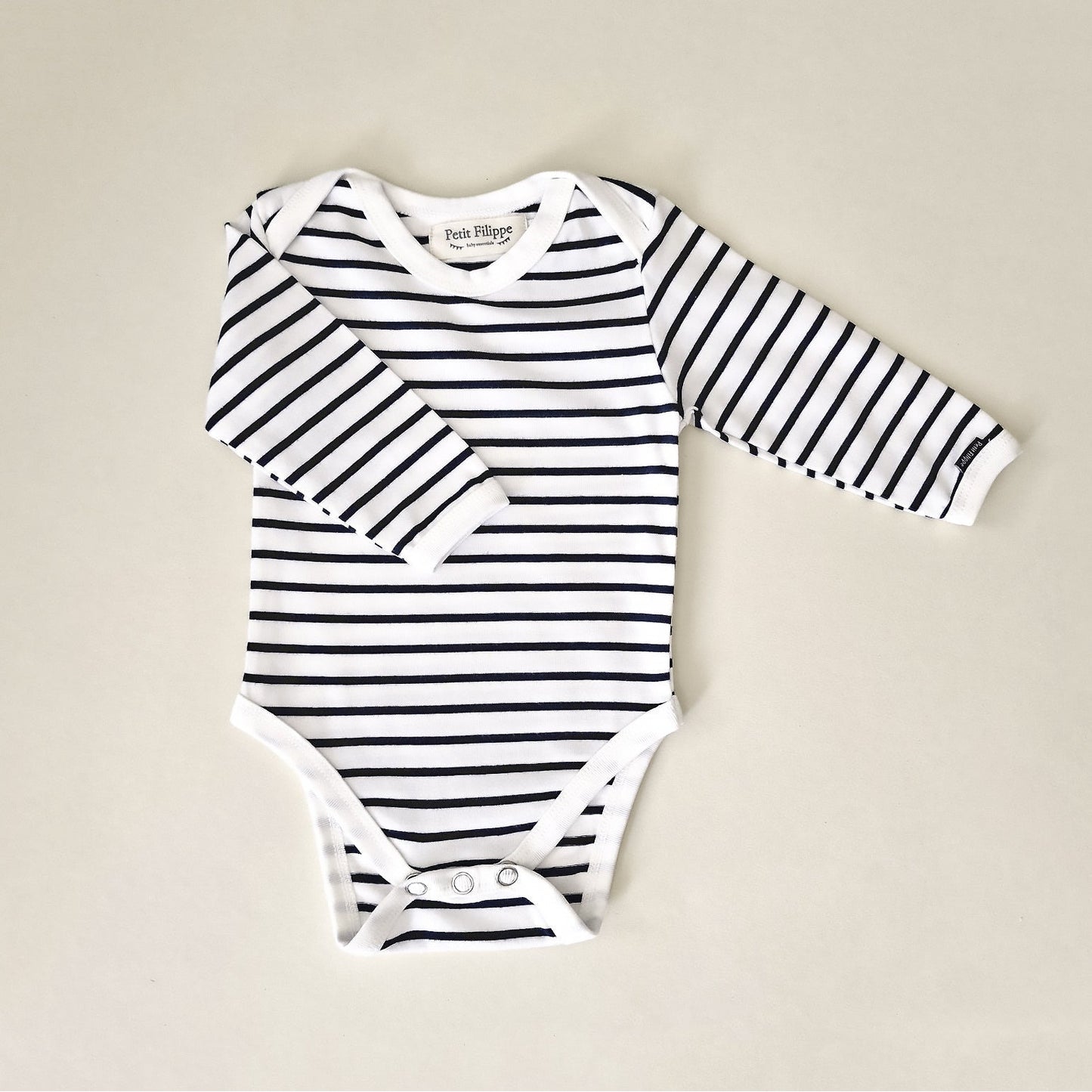 Baby Bodysuit - Long Sleeves - Breton Stripes - Petit Filippe
