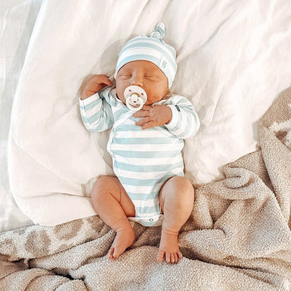 Baby Bodysuit - Long Sleeves - Ivory & Misty Blue Stripes - Petit Filippe