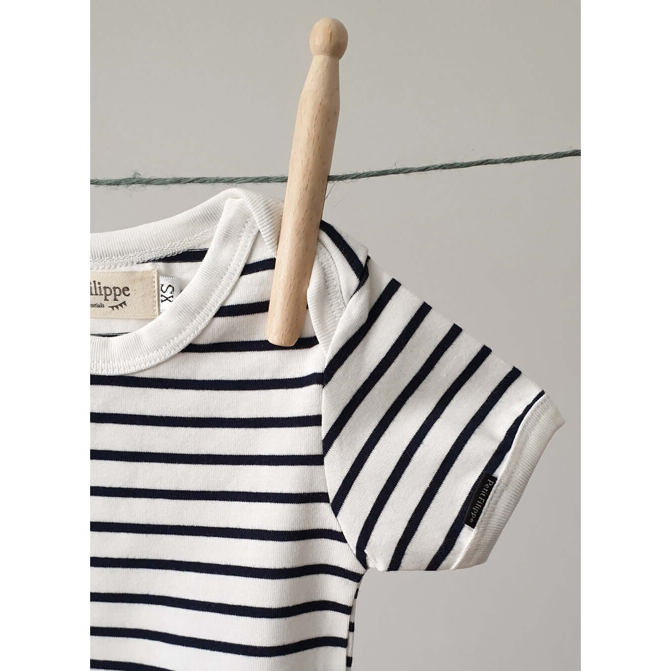 Baby Bodysuit - Short Sleeves - Breton Stripes - Petit Filippe