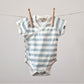 Baby Bodysuit - Short Sleeves - Ivory & Misty Blue Stripes - Petit Filippe