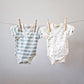 Baby Bodysuit - Short Sleeves - Ivory & Misty Blue Stripes - Petit Filippe