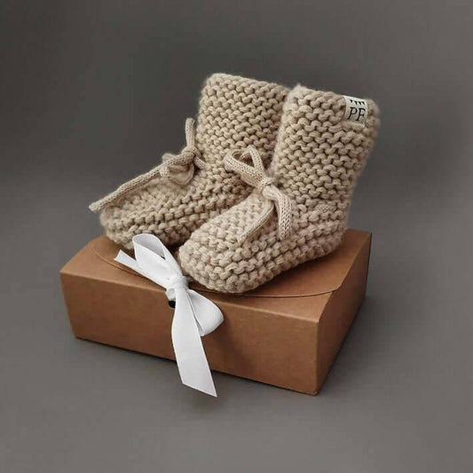 Baby - Knitted Booties - Oatmeal - Petit Filippe