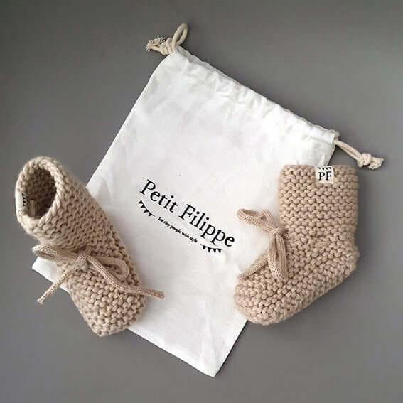 Baby - Knitted Booties - Oatmeal - Petit Filippe