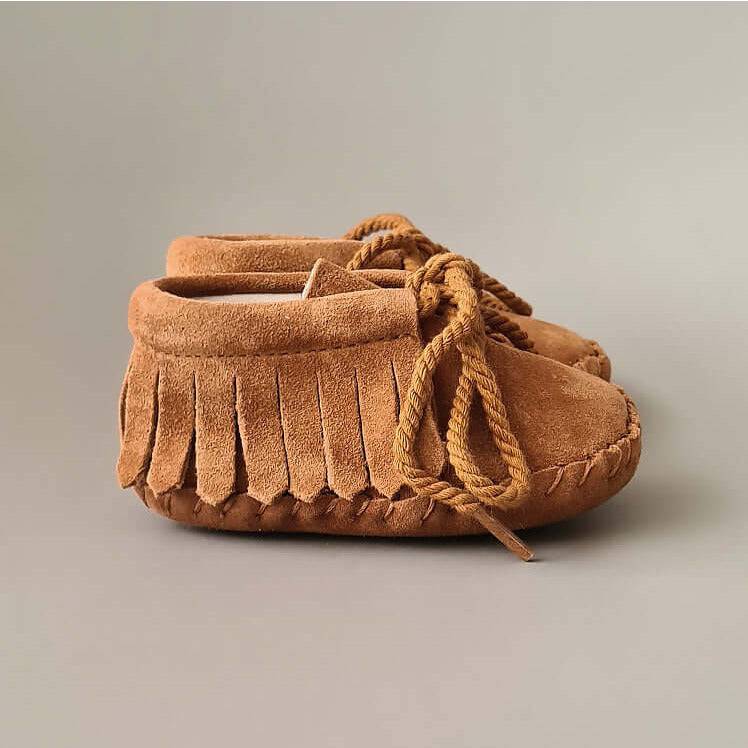 Baby - Suede Fringe Booties - Caramel - Petit Filippe