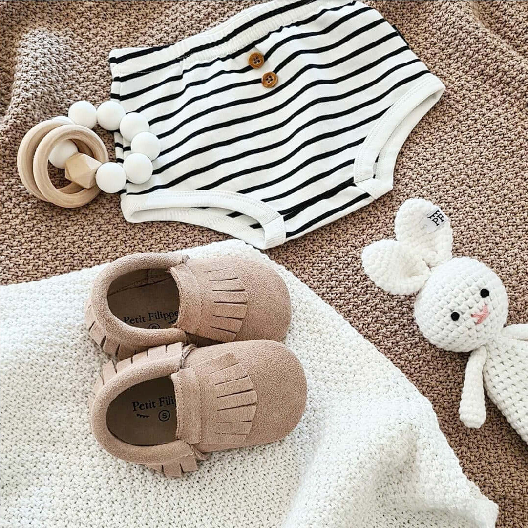 Baby - Suede Moccasins - Oatmeal - Petit Filippe