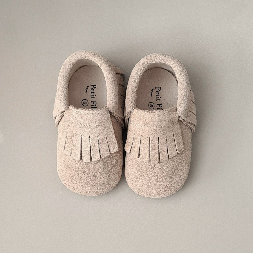 Baby - Suede Moccasins - Oatmeal - Petit Filippe