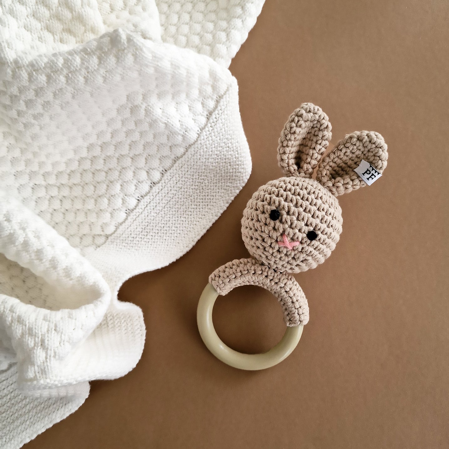Bunny Rattle - Cotton & Silicone - Beige - Petit Filippe