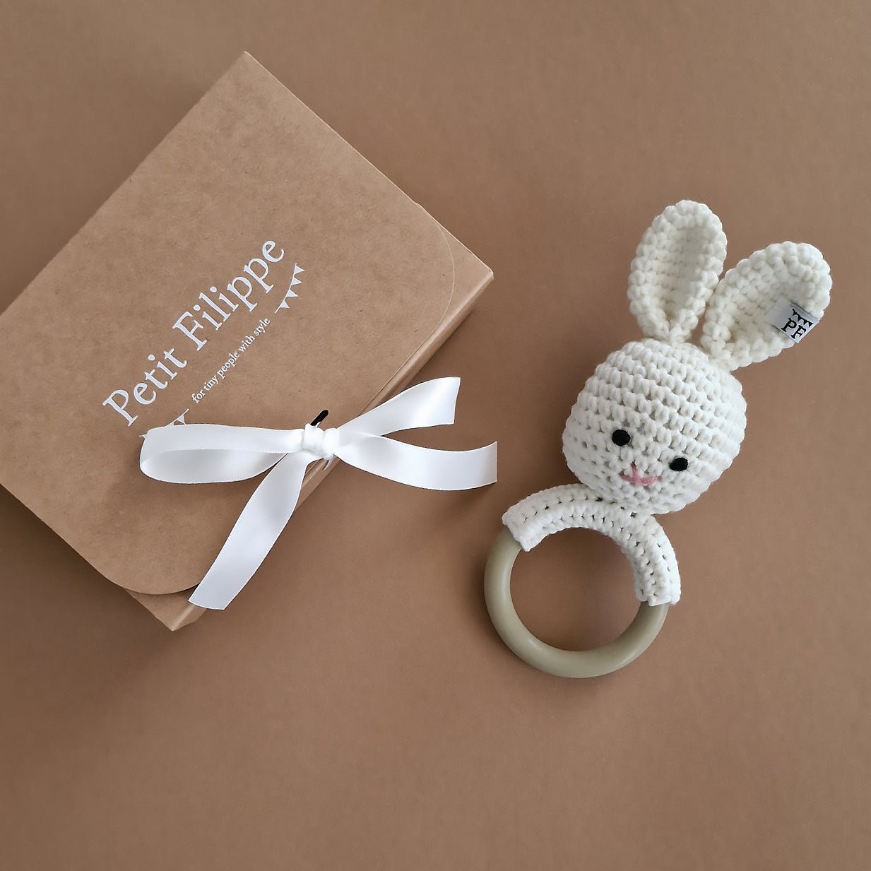 Bunny Rattle - Cotton & Silicone - Ivory - Petit Filippe