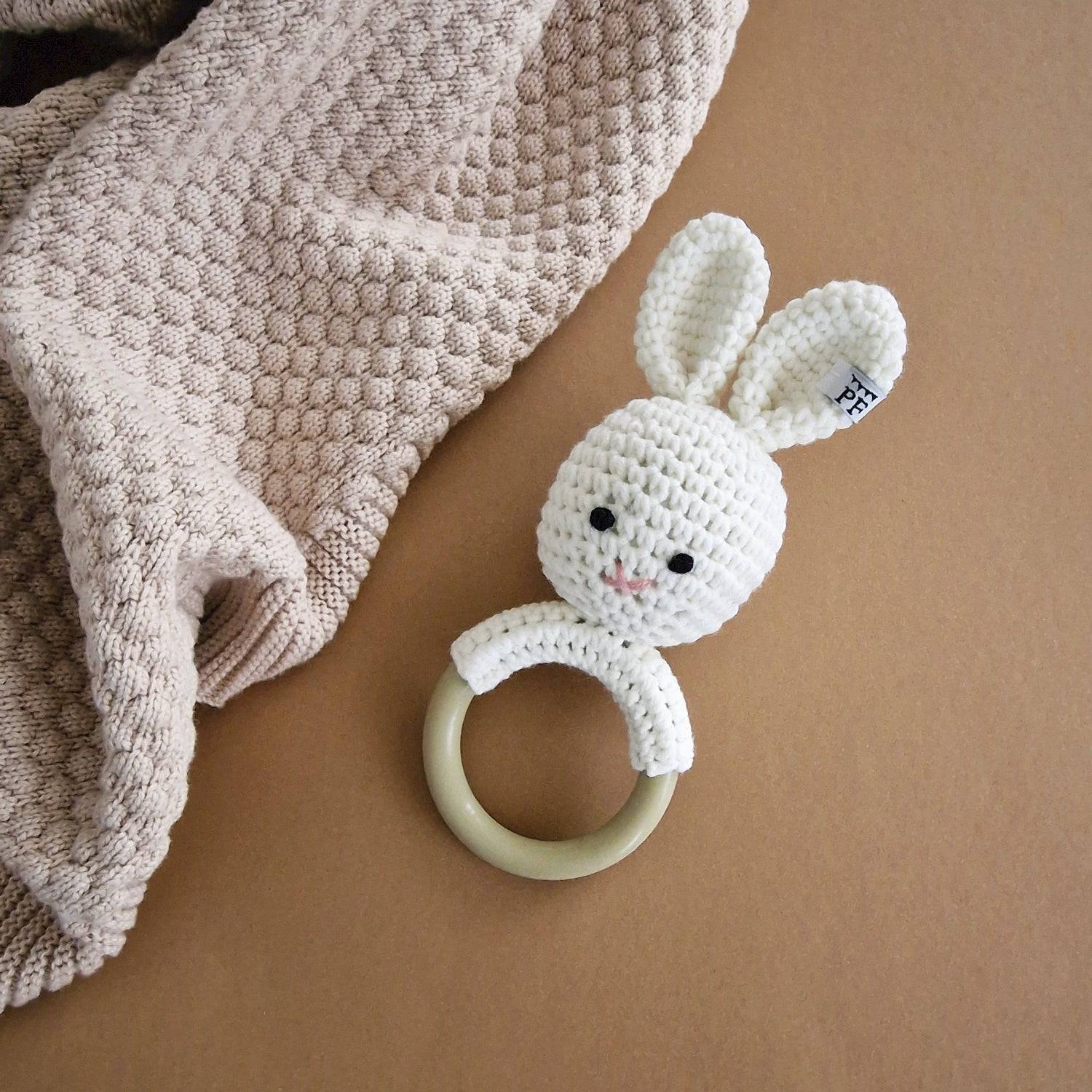 Bunny Rattle - Cotton & Silicone - Ivory - Petit Filippe
