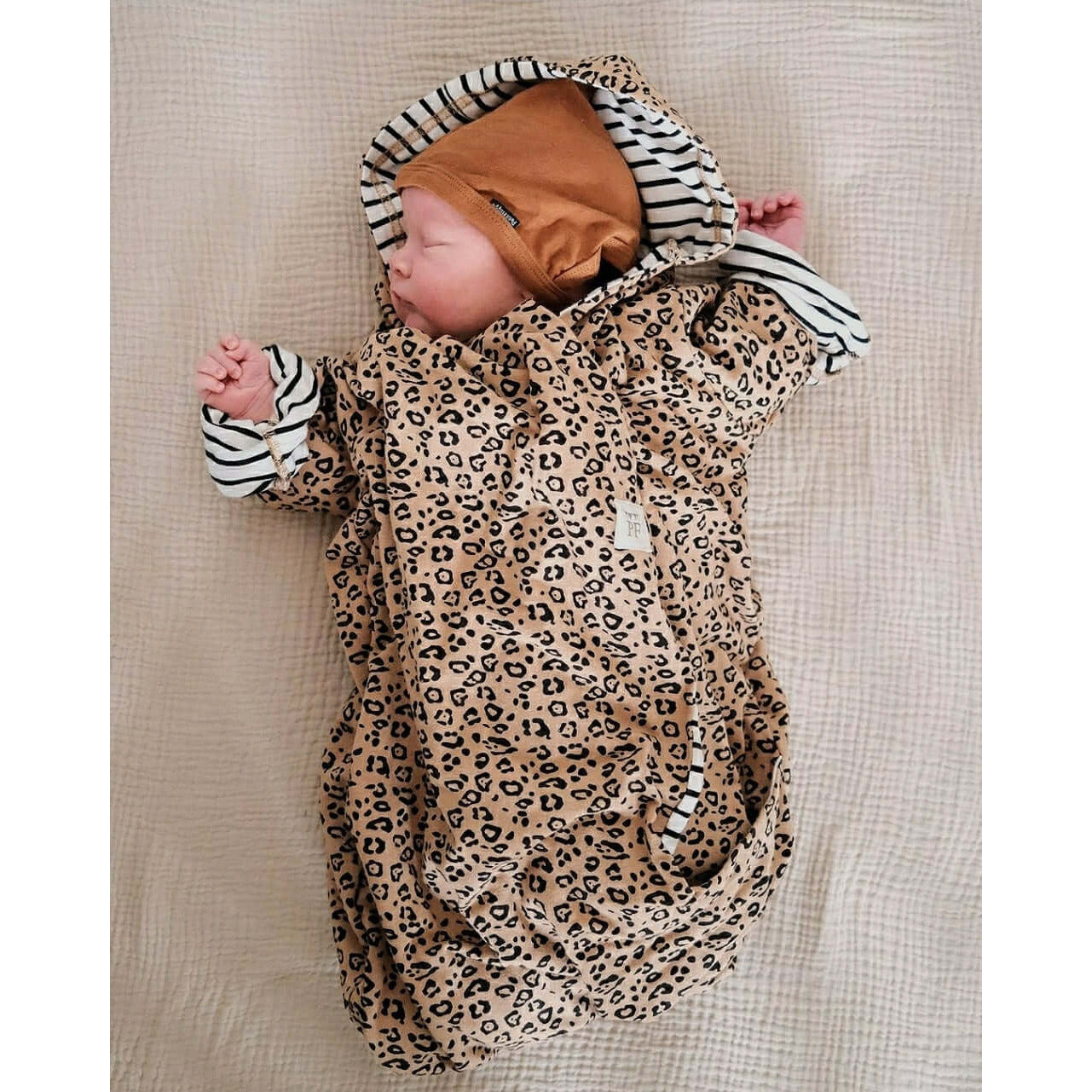 Cozy Hooded Wrap - Leopard & Black Stripes - Petit Filippe