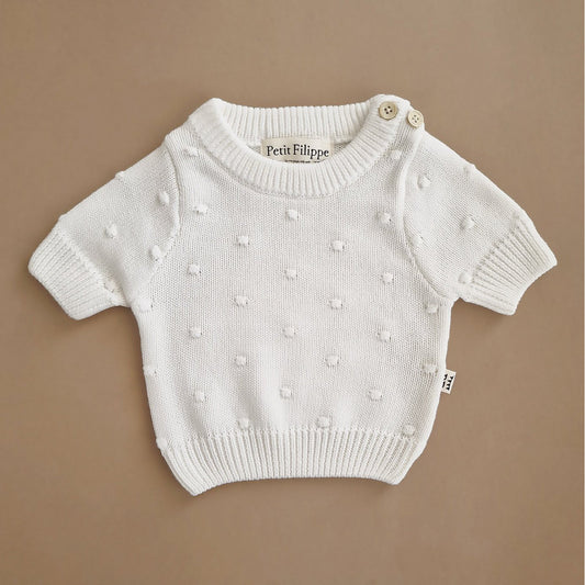 Dotted Sweater - Short Sleeve - Cotton - Ivory - Petit Filippe
