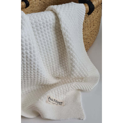 Knitted Blanket - Cotton - 100 x 70 cm - Ivory - Petit Filippe