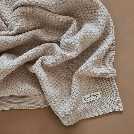 Knitted Blanket - Cotton - 100 x 70 cm - Oatmeal - Petit Filippe
