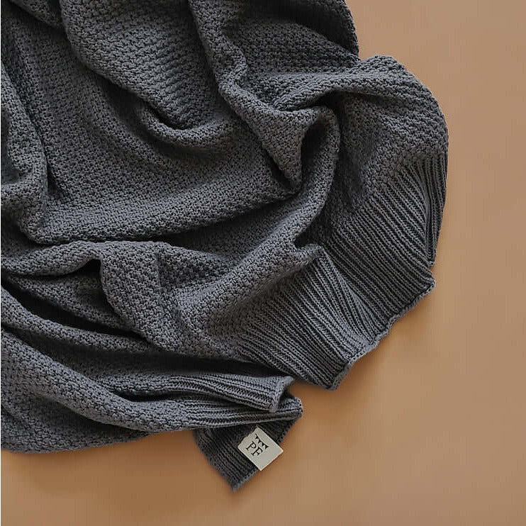 Knitted Blanket - Cotton - 130 x 80 cm - Grey - Petit Filippe