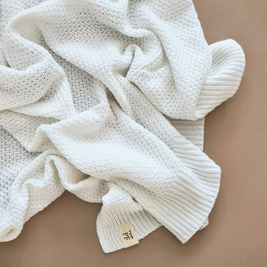 Knitted Blanket - Cotton - 130 x 80 cm - White - Petit Filippe