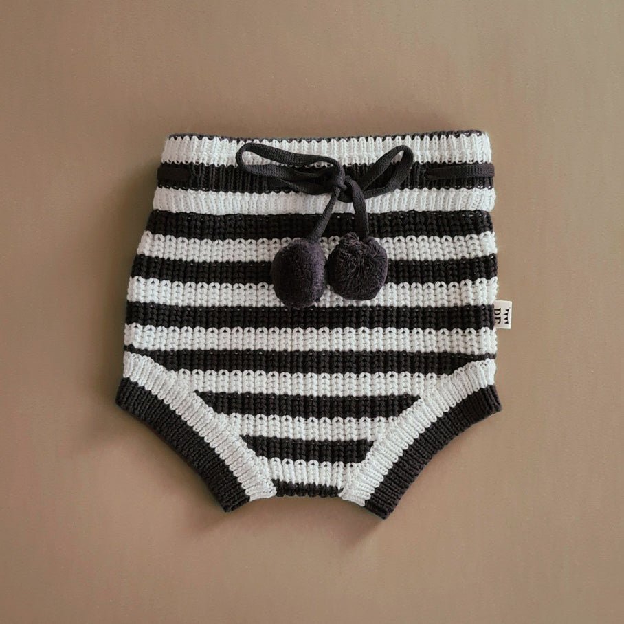 Knitted Bloomers - Cotton - Ivory & Graphite Stripes - Petit Filippe
