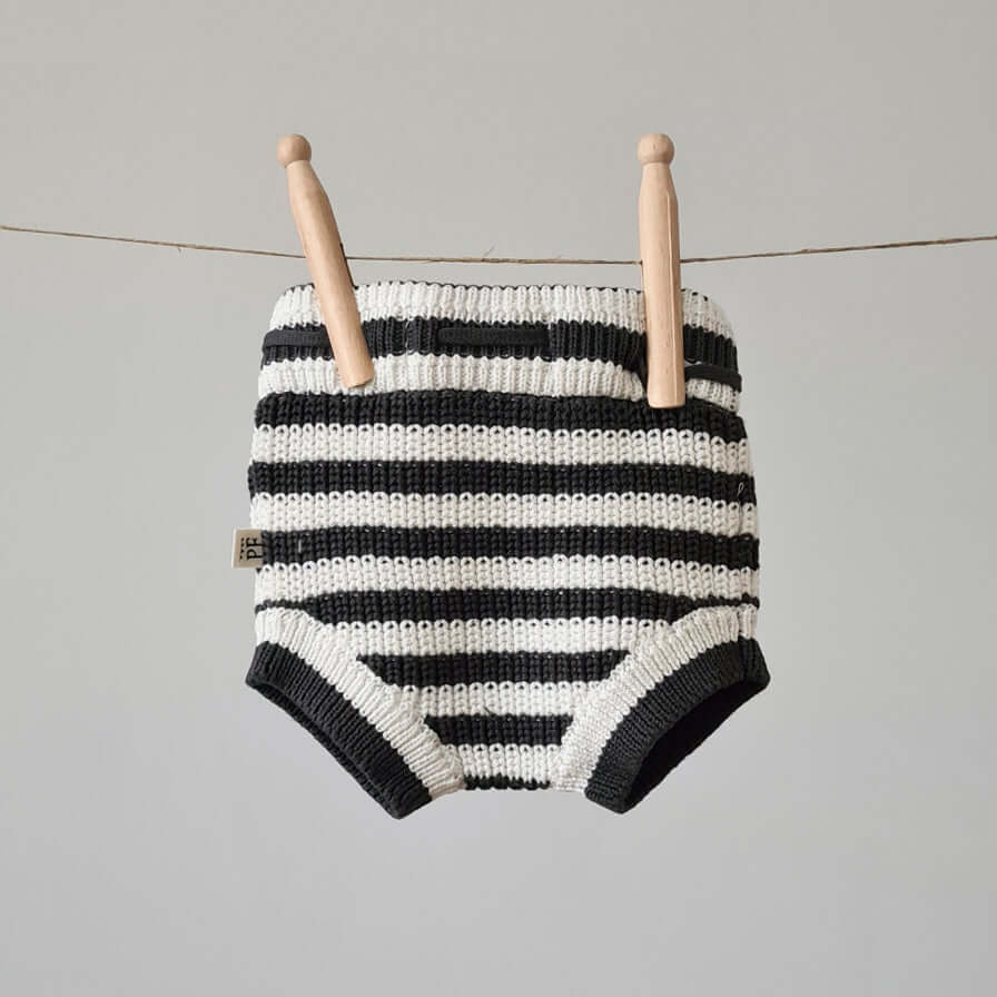 Knitted Bloomers - Cotton - Ivory & Graphite Stripes - Petit Filippe