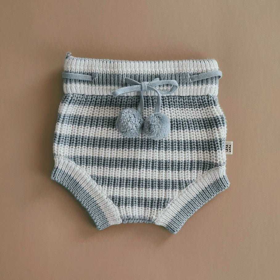 Knitted Bloomers - Cotton - Ivory & Misty Blue Stripes - Petit Filippe