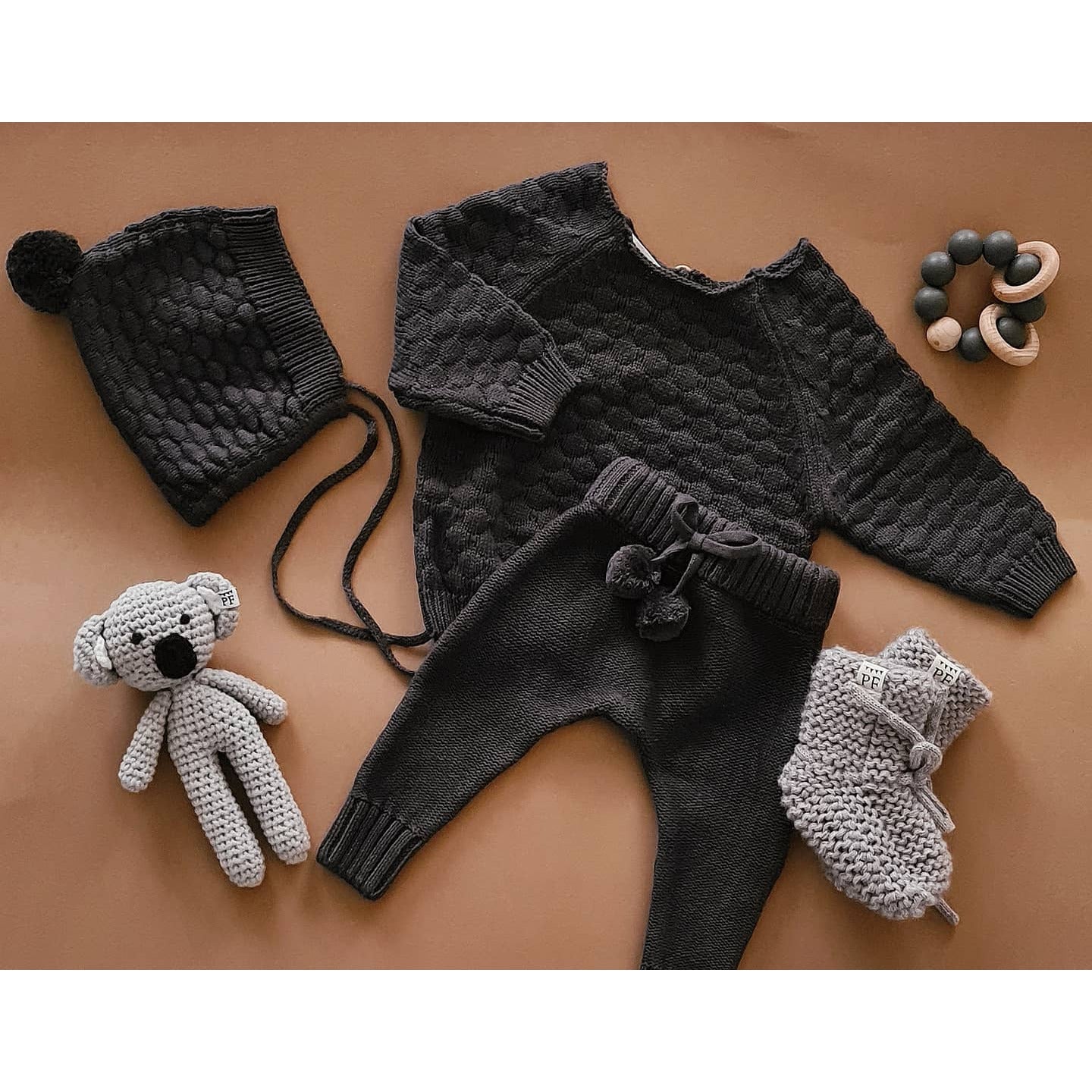Knitted Bonnet - Cotton - Graphite - Petit Filippe