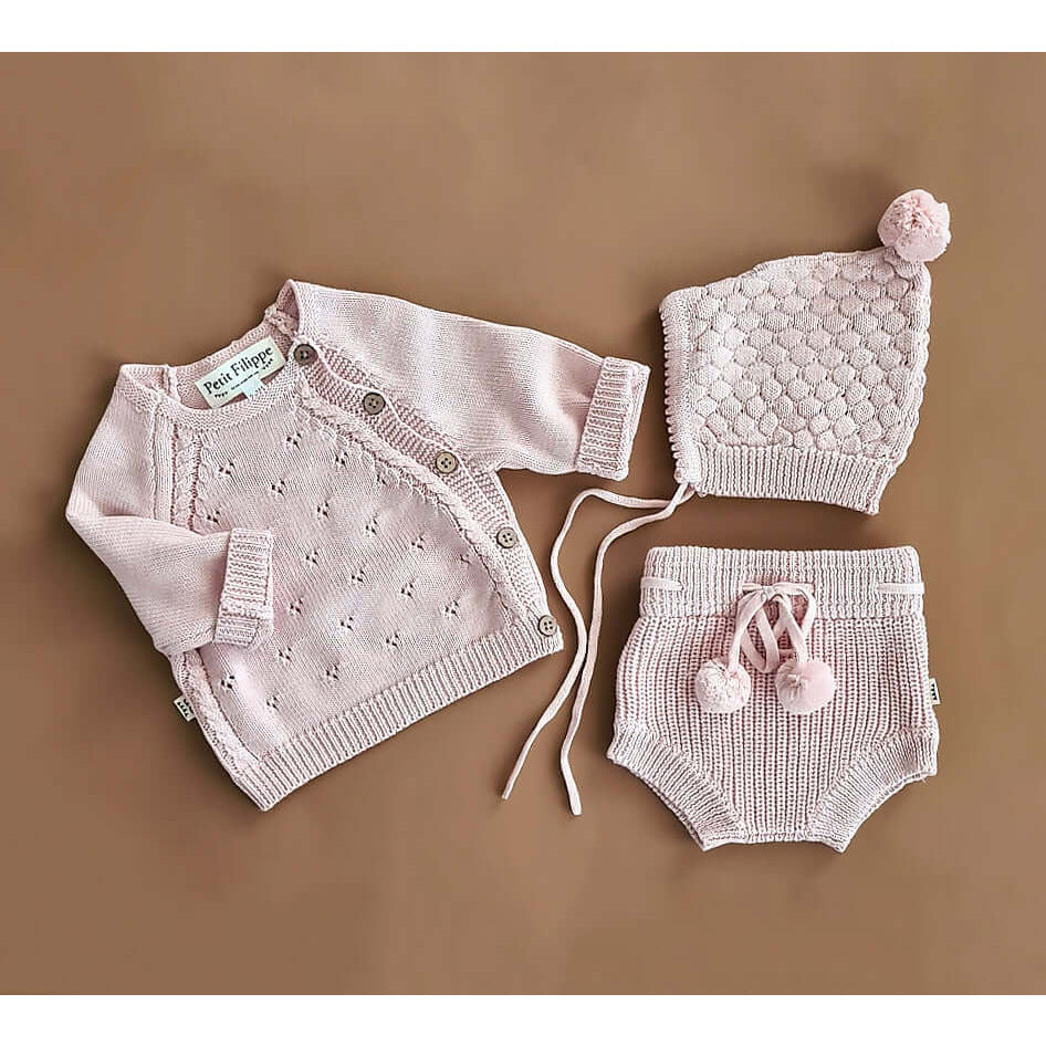 Knitted Bonnet - Cotton - Peony Pink - Petit Filippe