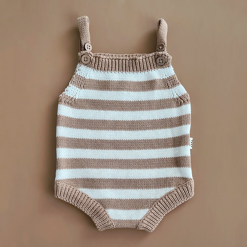 Knitted Jumpsuit - Cotton - Ivory & Beige Stripes - Petit Filippe